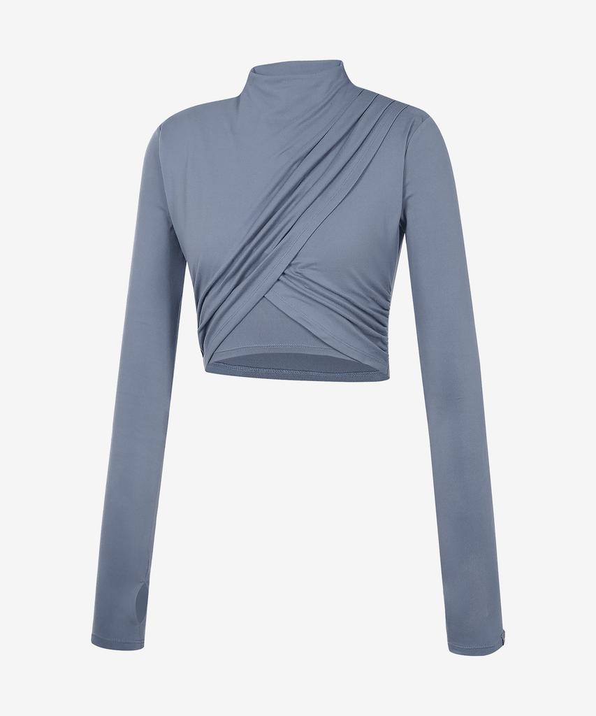 GRANDE LINE High Neck Shirred Cross Long Sleeve_8 Colors