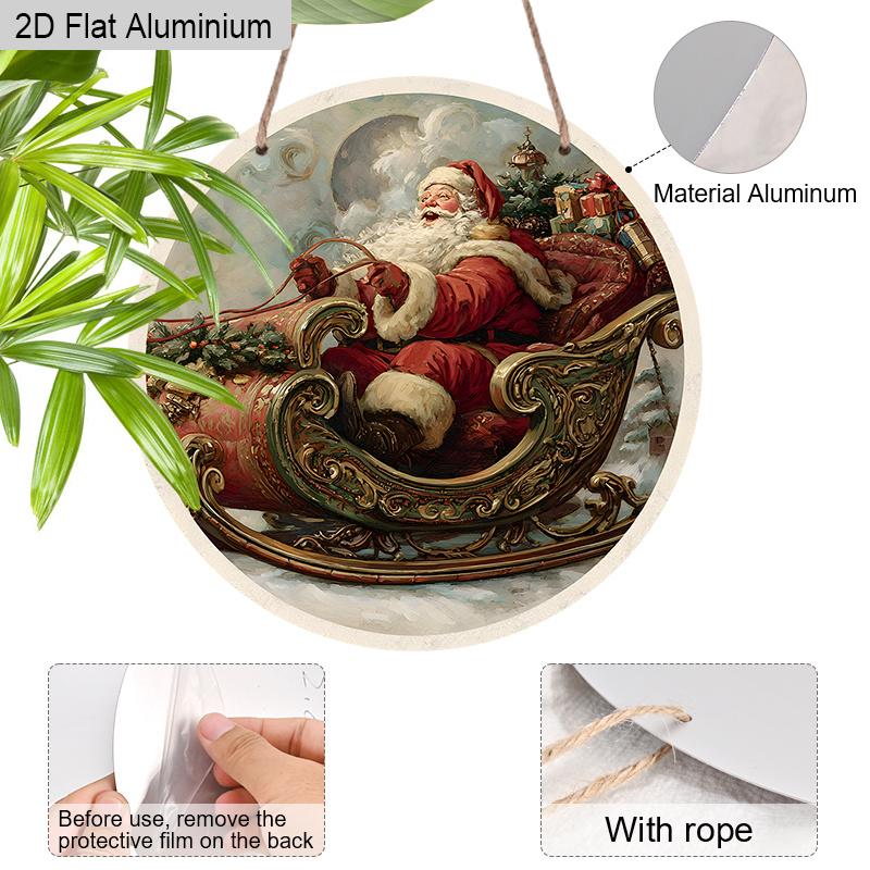 2D Flat Rustic Aluminium Christmas Sign - Navidad Figurine Ornaments with Santa Claus Pattern - Ideal for Front Door, Wall, Porch, Fence Decor
