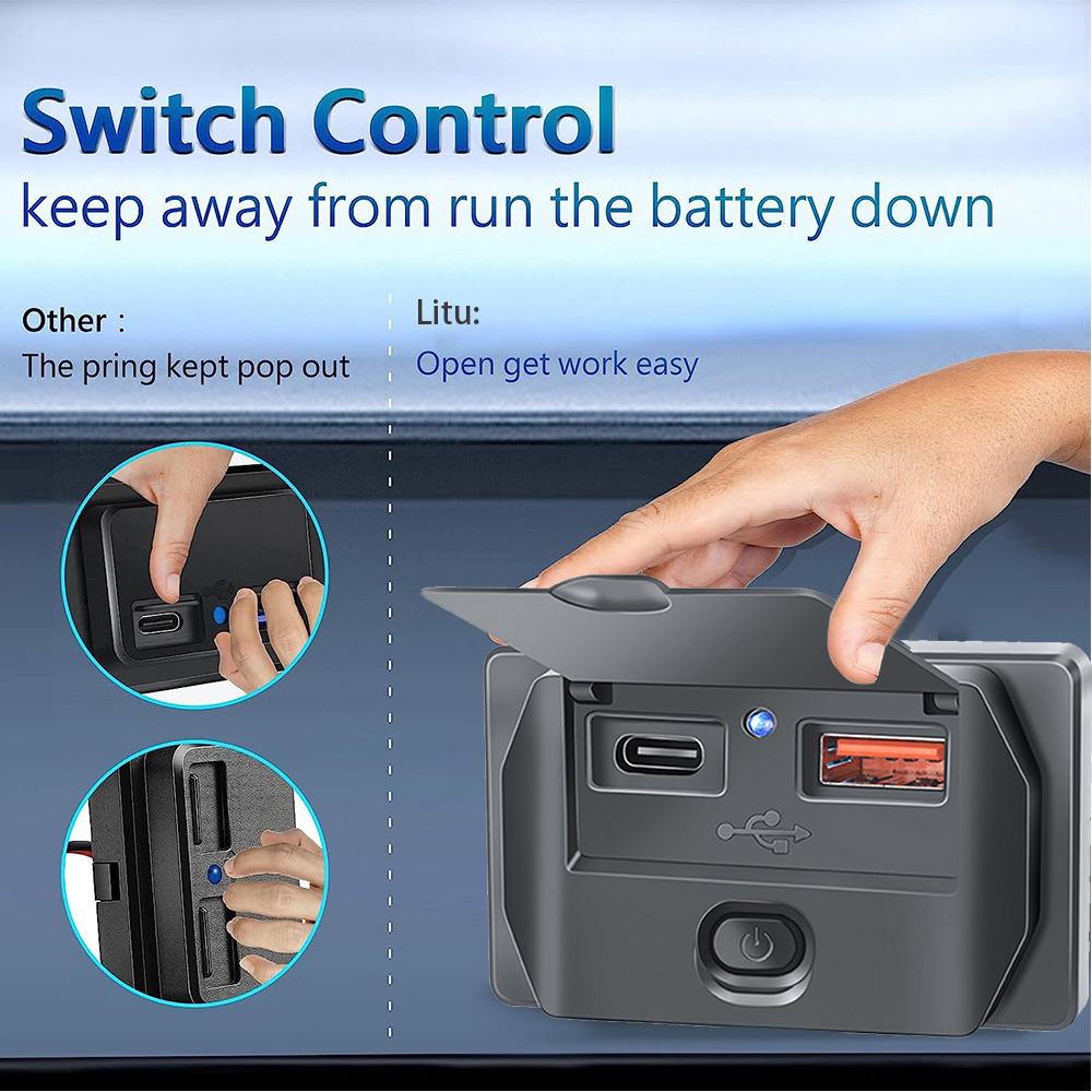 12/24V QC3.0 PD Car Charger Socket Quick Charge  Adapter  with ON/OFF &Dust Cover Waterproof for Bus RV Truck