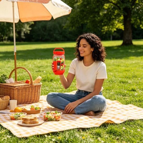Barattolo per Insalata con Strati Verticali, Vasetti per Condimenti con Coperchio di Sicurezza Ermetico, Mantiene le Insalate Fresche e Croccanti, Contenitore per Meal Prep