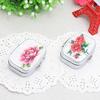 Metal Pill Box with Mirror Reusable Compact Portable Classified Store Pills Flower Print Oblong Shape Large Capacity Pill Organizer for Travel