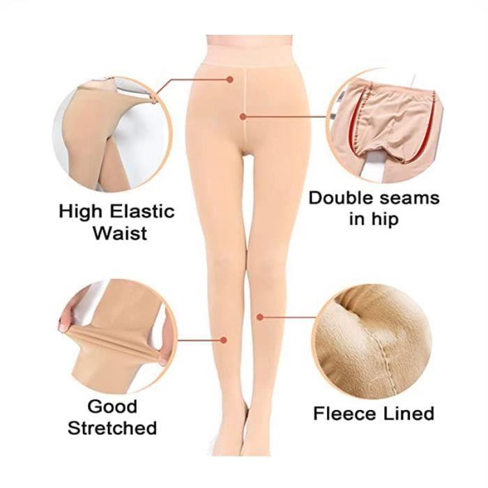 Women Nude Legs Fleece Warm Stretchy Fleece Lined Tights Resistant Stockings Beige Leggings High Waist Waterproof(L-XL)