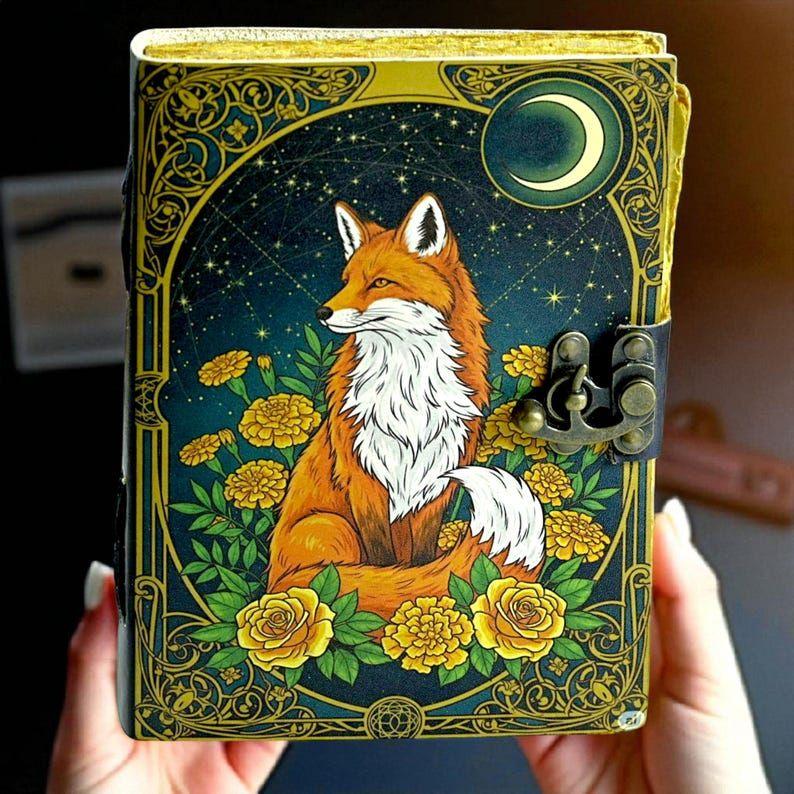 Fox Leather Grimoire: Vintage Spell Book of Shadows, Witchcraft Journal
