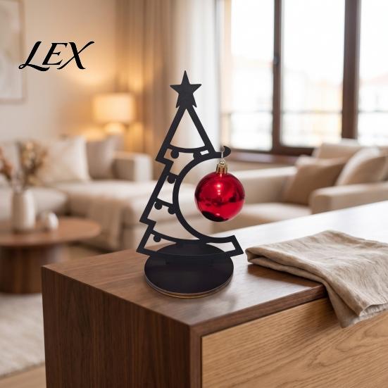 Exquisite Xmas Souvenir for Friends Christmas Tree Table Decoration, Metal Line Art Holiday Sculpture with Desktop Decorations Home Red Ball Ornament