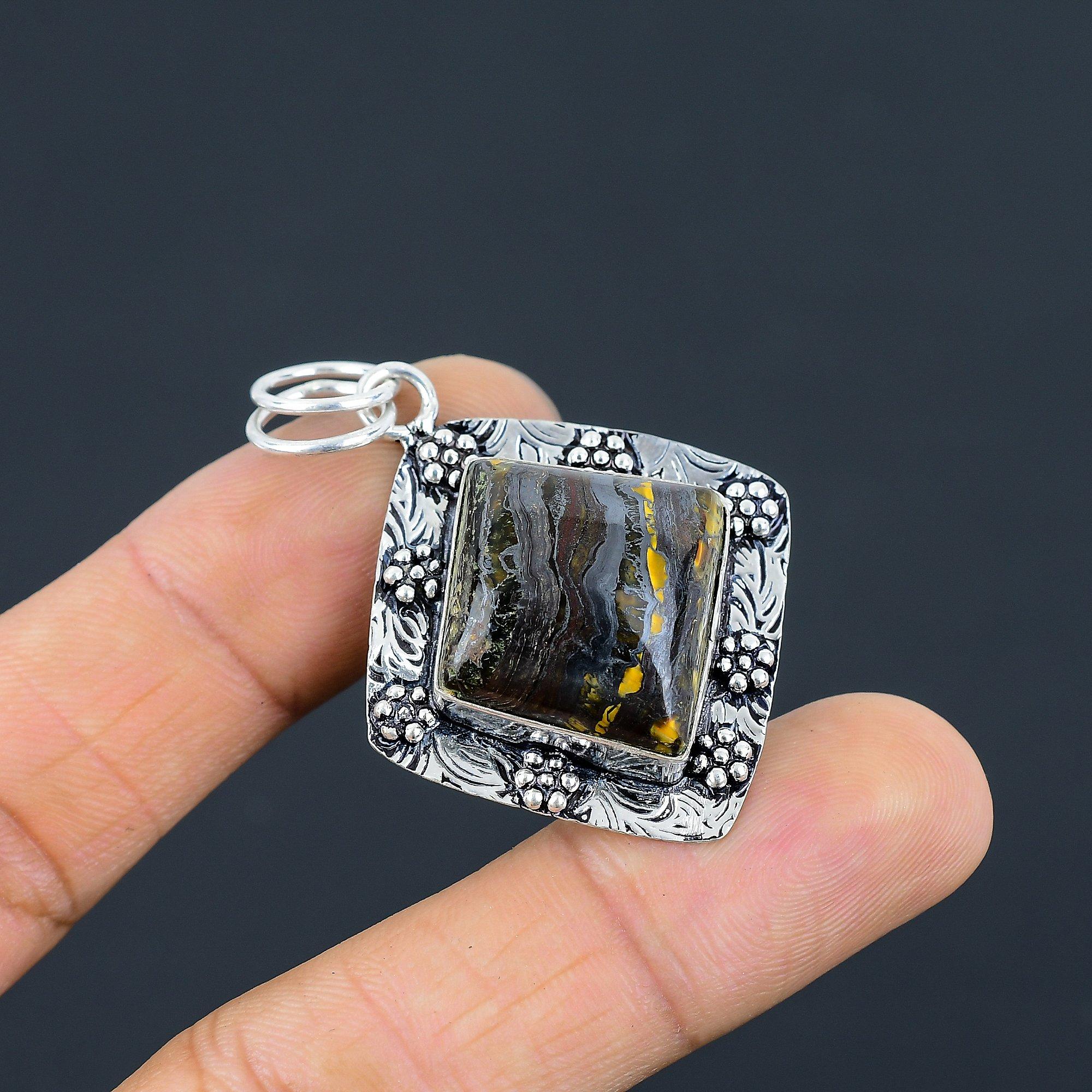 

Daughters Day Sale 925 Silver Square Iron Tiger Eye Stone Handcrafted Pendant