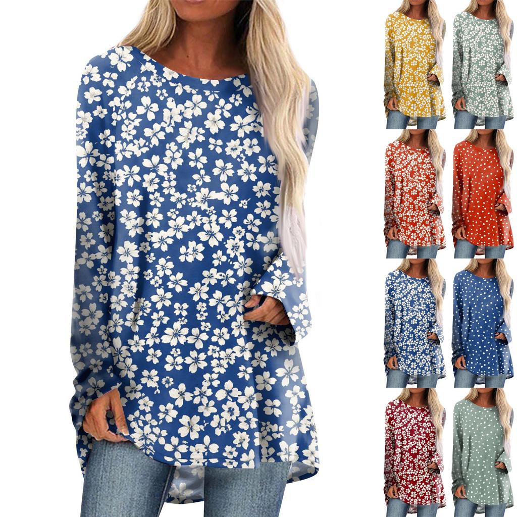 Top Blusa Pullover Casual da Donna a Manica Lunga con Stampa Girocollo