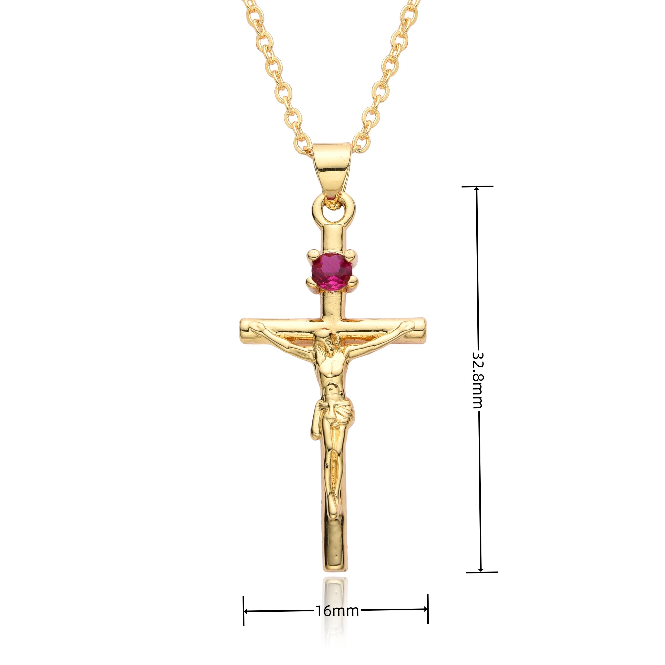 Gold Plated Jesus Crucifix Charms Jesus Cross Religious Necklace with Cubic Zirconia for Women Men Catholic Jewelry Pendant Gift
