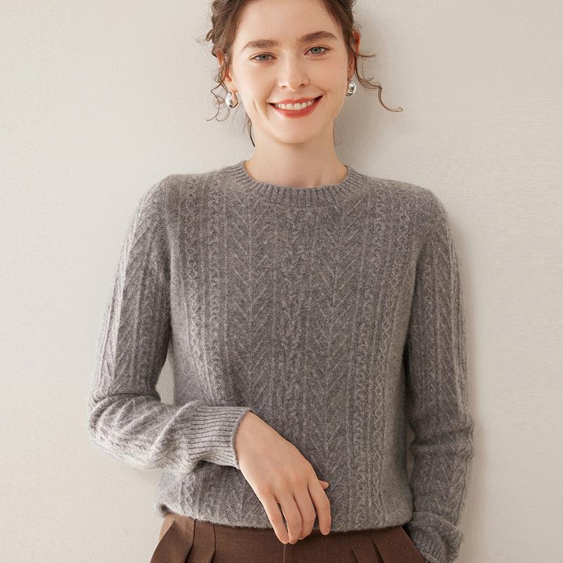 Women's Fashionable Cashmere Round Neck Jacquard Cardigan Sweater