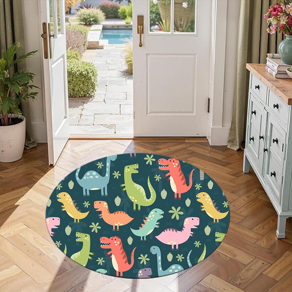 Runder Dinosaurier-Teppich Design für Wohnzimmer Schlafzimmer Eingangsbereiche Spielzimmer Rutschfester Runder Teppich Büro Heimdeko Perfekte Geburtstags-Weihnachtsgeschenkidee