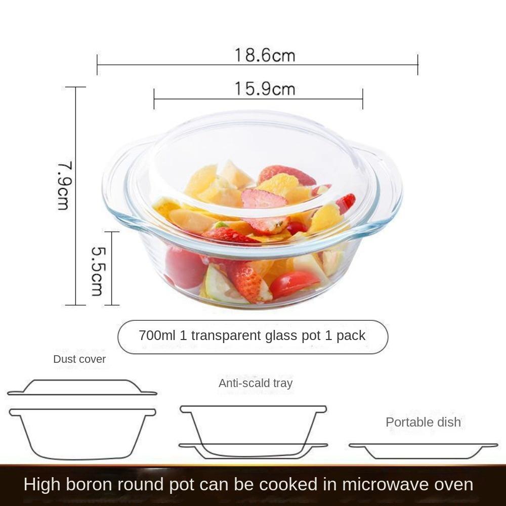 Krystallskål med høy borosilikatglass Varmebestandig husholdningskokegryte Matoppbevaringsbeholder