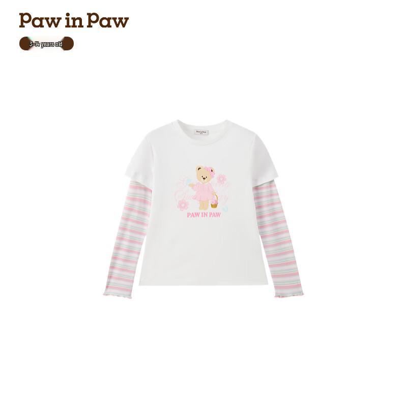 PawinPaw Girls  Cartoon Bear Faux Two-Piece T-shirt 130cm