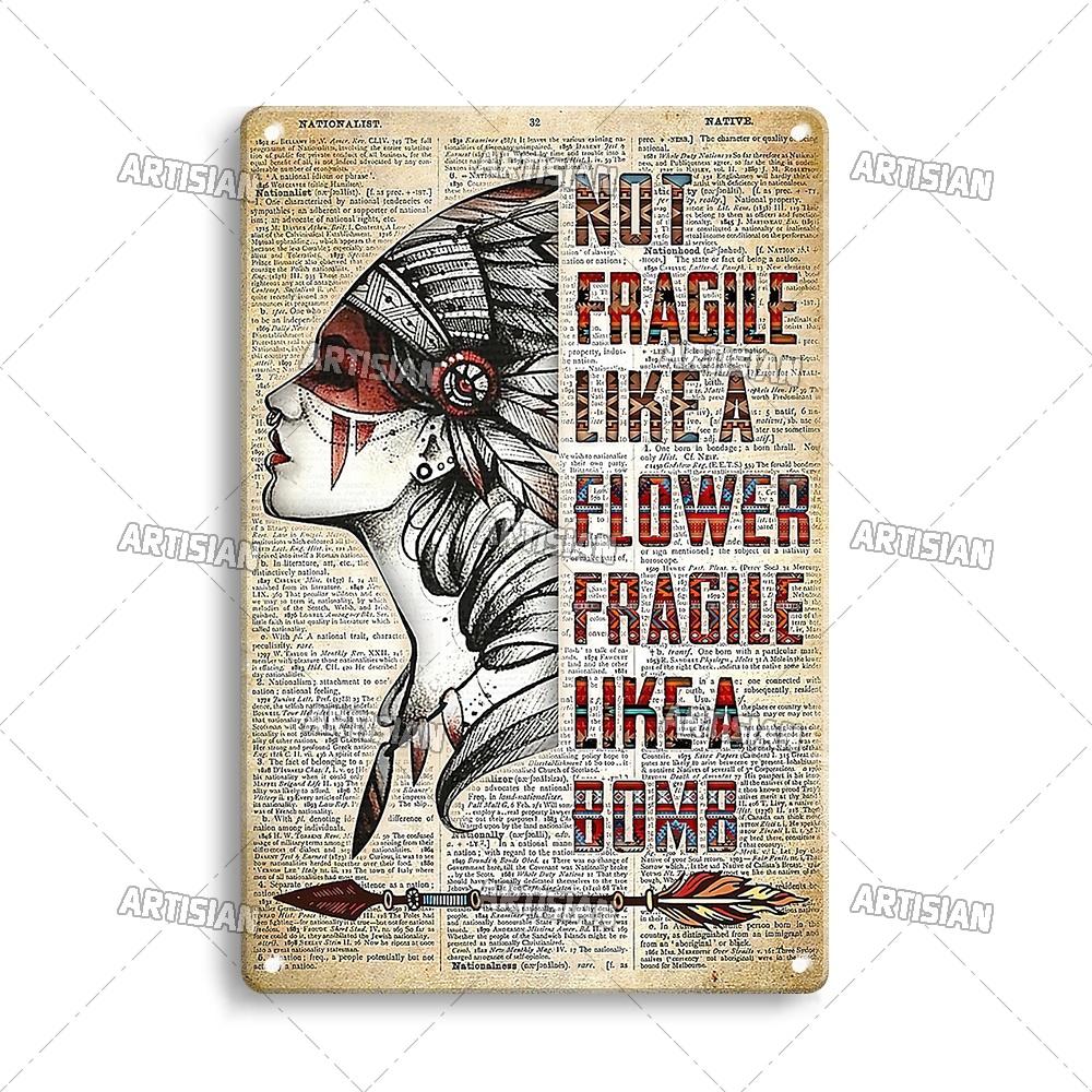 Artisian Native Girl Metal Sign Native American Tin Poster INDIAN Decorative Plate Wall Decor Garage Bar Pub Club Hotel Cafe