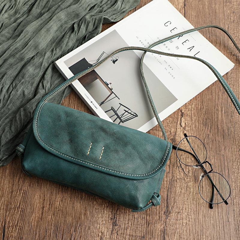 Johnature Ručne vyrábaná dámska taška z retro mäkkej hovädzej kože Jednoduchá jednofarebná taška cez rameno Ladies Small Messenger Bag