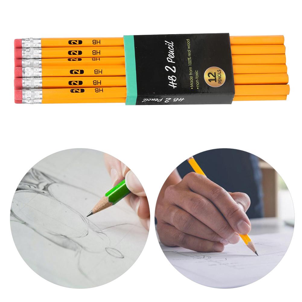 144PCS Yellow Rod with Eraser HB Pencil Set Environmental Stationery Painting Tool