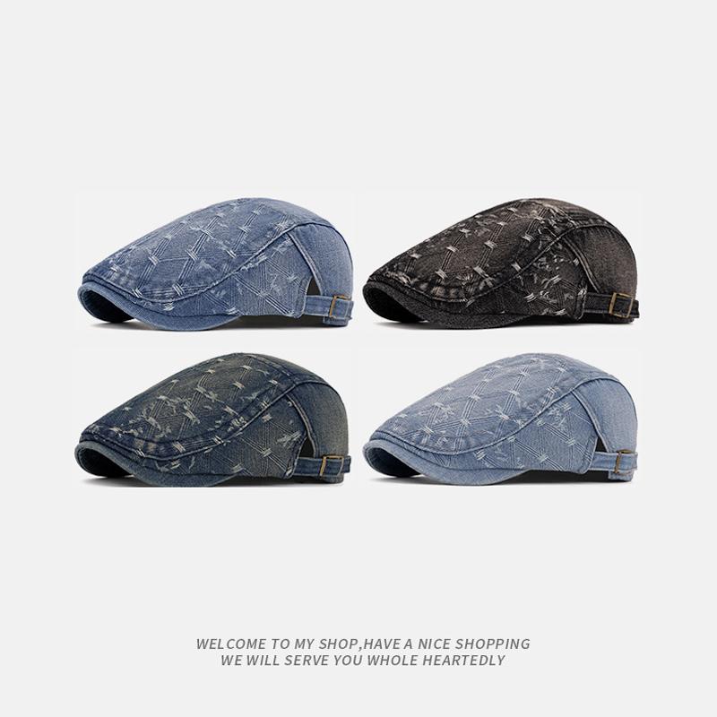 Denim Forward Hat Men's Spring Summer British Cap Jacquard Beret Women's Newsboy Hat Peaked Cap