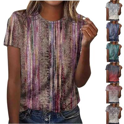 Women's Fashion Casual Short Sleeve Printed Round Neck Loose Pullover Top