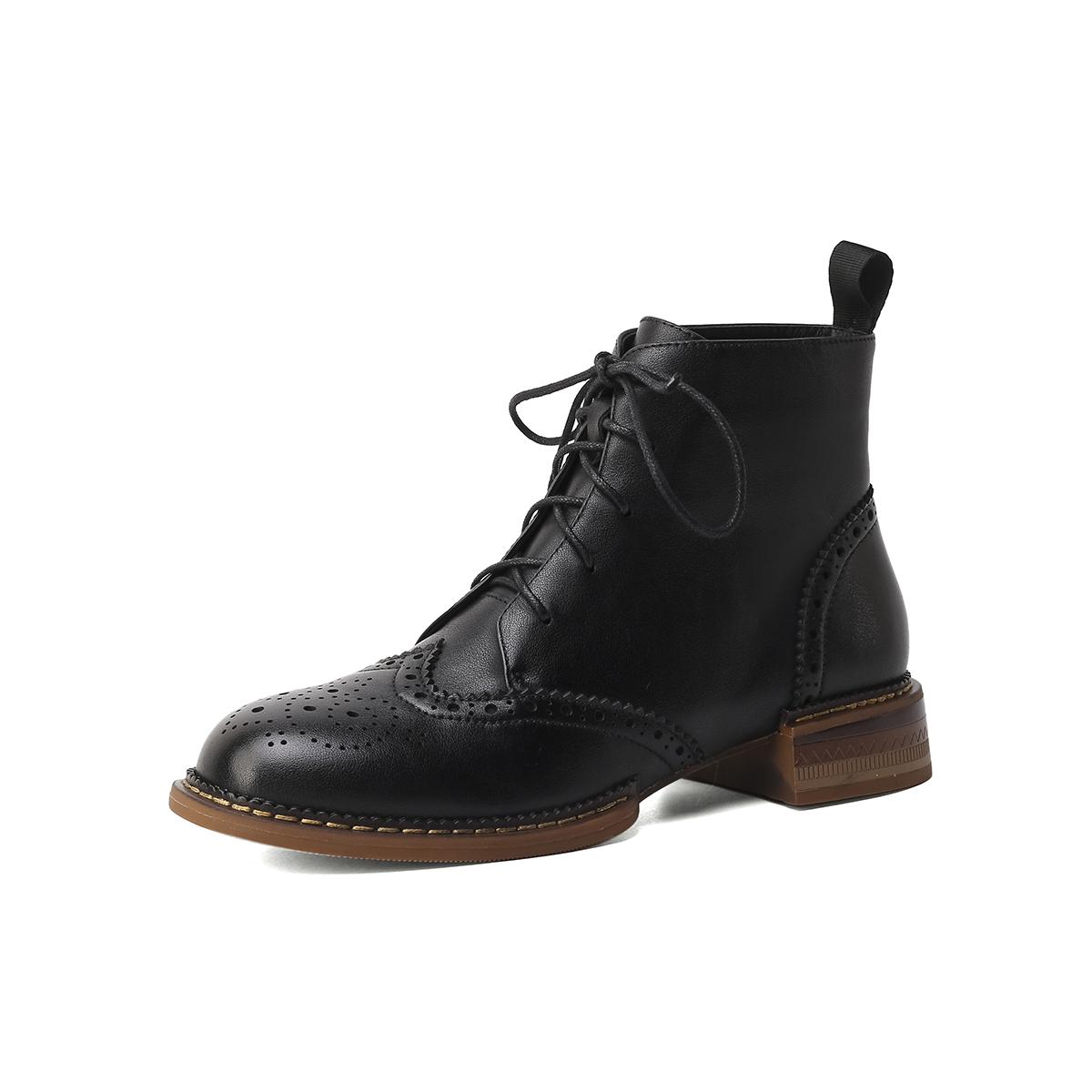 

Мода 2025 Осень Зима Женские Ботильоны Офисные Дамы Повседневные Круглый Носок Низкий Каблук На Шнуровке Натуральная Кожа Обувь на Платформе Женщина 34 чёрный