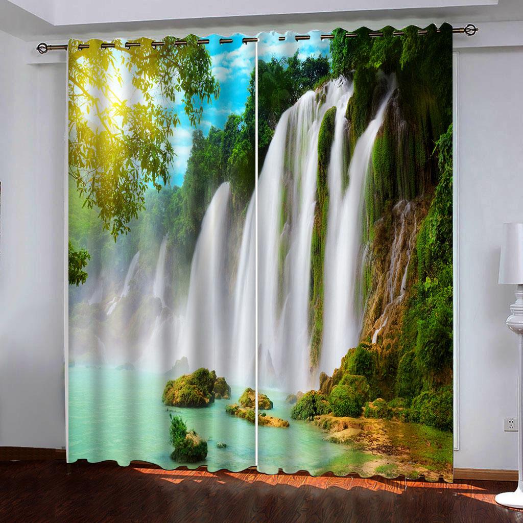 Nature Landscape Sunshine Forest Semi Blackout Curtain Set of 2 Panels for Bedroom Living Room Kitchen Office Home Decoration