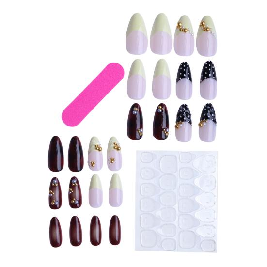 1 Conjunto de Unhas Postiças Femininas com Cola Amêndoa Ponta Francesa Unhas Falsas Adesivas Reutilizáveis Cobertura Total Cola em Unhas Postiças Decoração