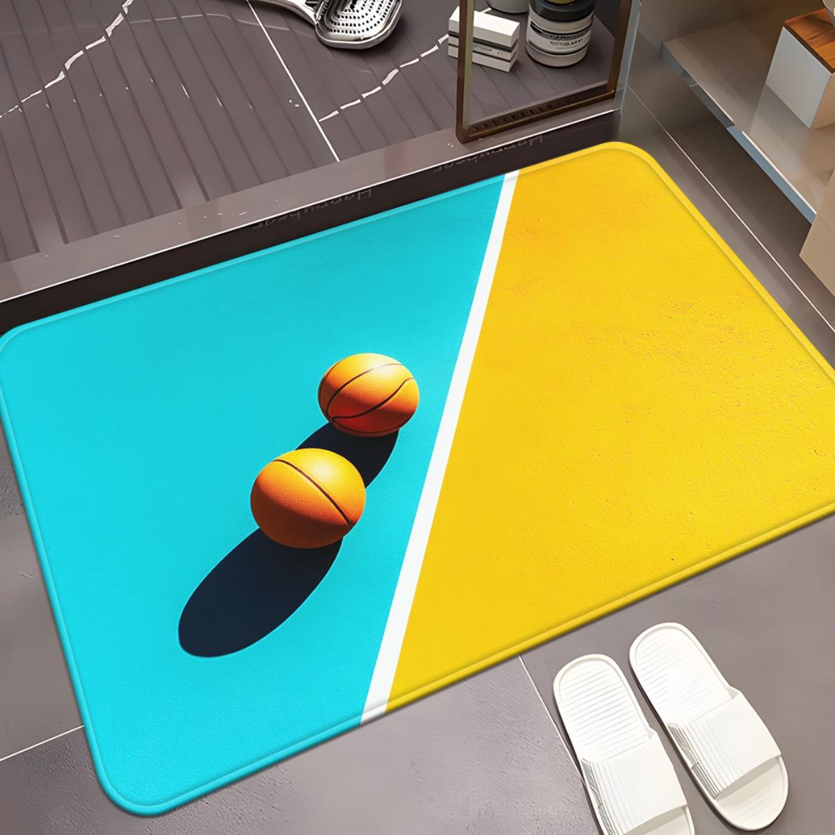 

1pc Tennis Balls on Split-Colored Background HD Printed Non-Slip Absorbent Machine Washable Polyester Mat - Indoor/Outdoor Multi 40x60cm
