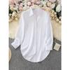 women's Plus Size Solid Color Point Collar Long Sleeve Curved Hem Loose Casual Shirt Blouse