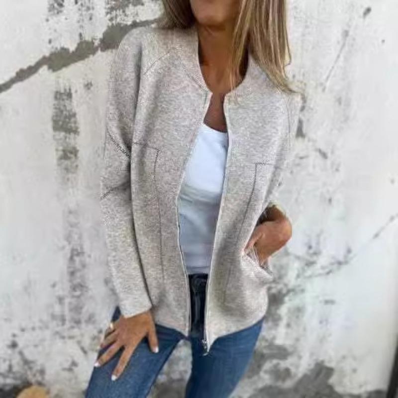 Autumn and Winter Women's Casual Zip Solid Colour Jacket Casual Fashion Solid Color Pocket Cardigan Jacket Women's