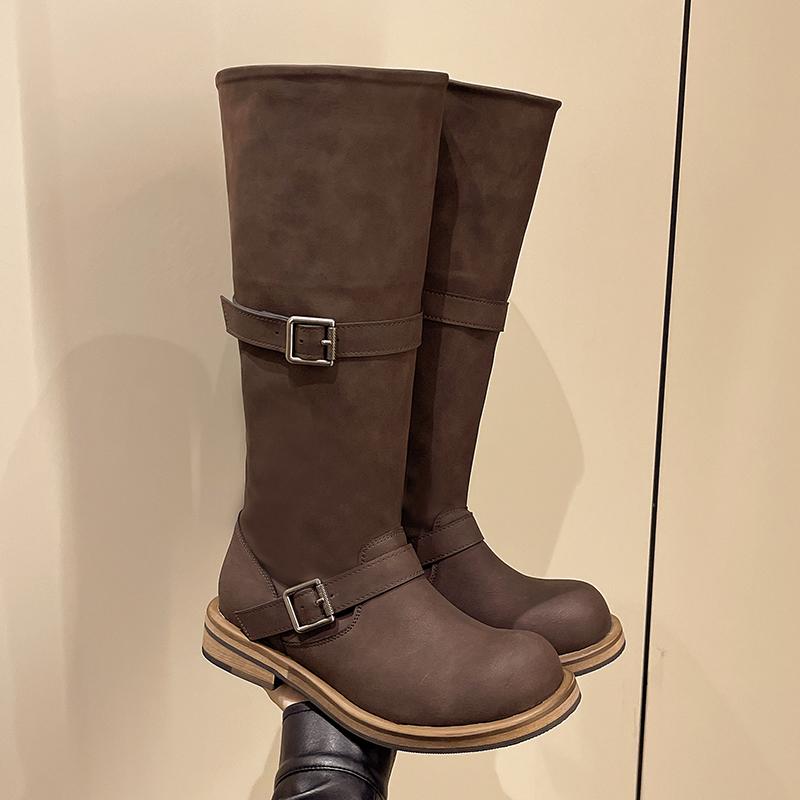 

Fashion 2025New Antumn Winter Women Long Boots Grid Splicing Side Zip Fashion Knee High Boots Women Modern Boots 35
