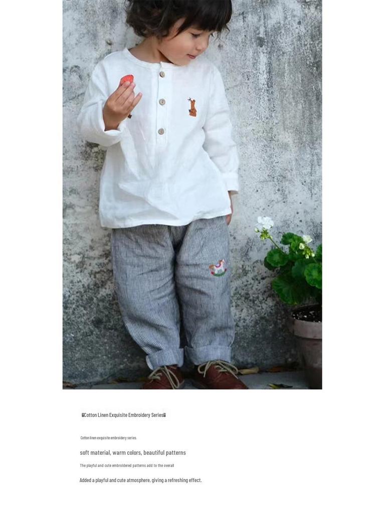 Boys' Cotton-Linen Elastic Waist Pants for Small & Medium Kids – Solid Color, Lightweight, Mosquito-Repellent Trousers