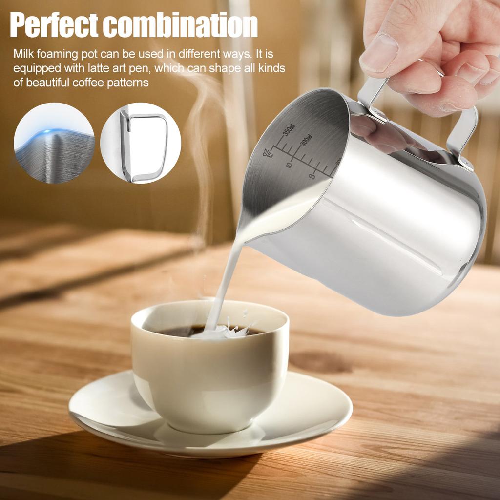 350/600ML Milk Frothing Jug for Coffee Machine 304 Stainless Steel Milk Pitcher Cup with Spoon Durable Milk Cup for Making
