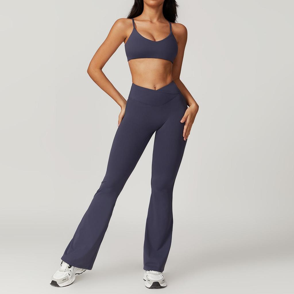 Umweltfreundliches, recyceltes, schnell trocknendes Yoga- und Lauf-Outfit - Damen-Fitnessanzug mit kurzen Ärmeln und stilvollem Rückendesign (Modell 8799)