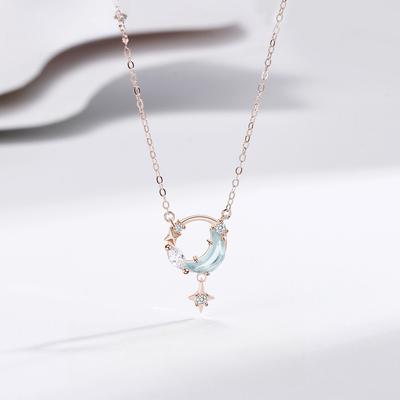 Dream Chasing Galaxy Necklace Girls Zircon High Sense Star Moon Jewelry Niche Jewelry Pendant