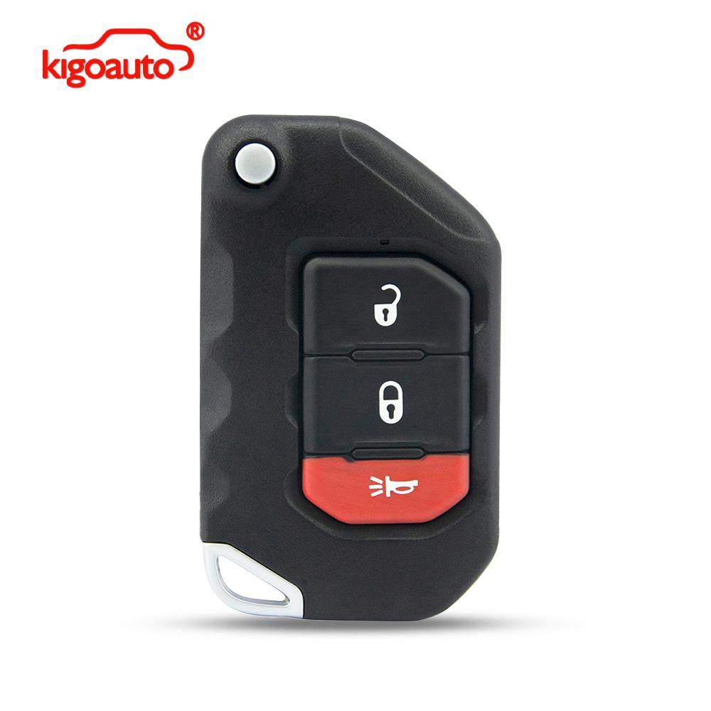 Kigoauto Remote Key Case Shell 3 Button with Panic OHT1130261 for Jeep Wrangler 2018-2019 Flip Key Fob Replacement Case Housing