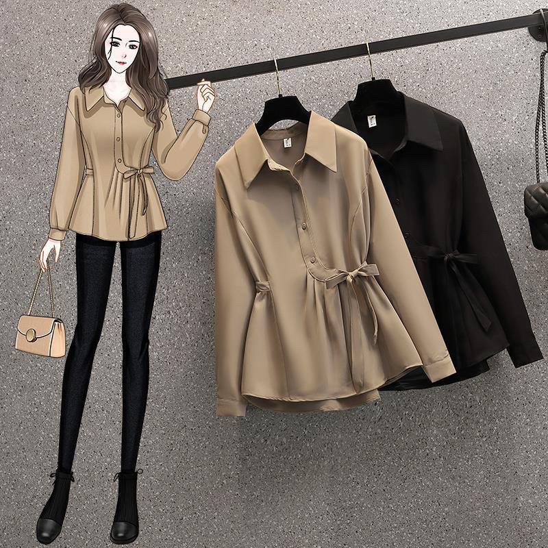 Plus Size Women's Spring Fashion Is Thin, Western Style Blouse, Waist, Chic Fried Street Shirt