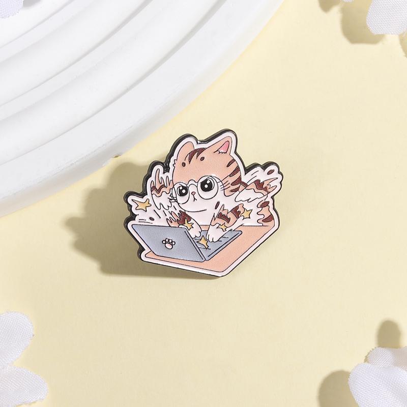 Xiaomi Funny Cute Working Cat Brooch Enamel Pins Anime Office Cat Brooches Bag Lapel Badge Jewelry Gift for Office Workers & Cat Lovers