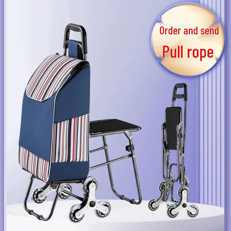 Foldable Stair-Climbing Shopping Cart with Seat for Home Use - Ideal for the Elderly