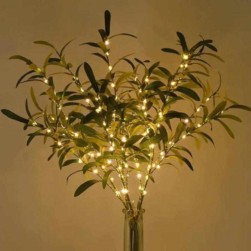 LED Olivenzweig Lichterkette - Dekorativer Blumiger Plastik Zweig für Zuhause, Weihnachten, Halloween, Kaffeehaus-Vase & Tischdekoration