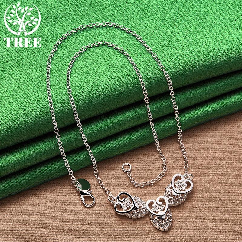 Classic 925 Sterling Silver Three Heart Pendant Necklace Men Women Fashion Charm Jewelry Wedding Party Elegant Gift Accessories