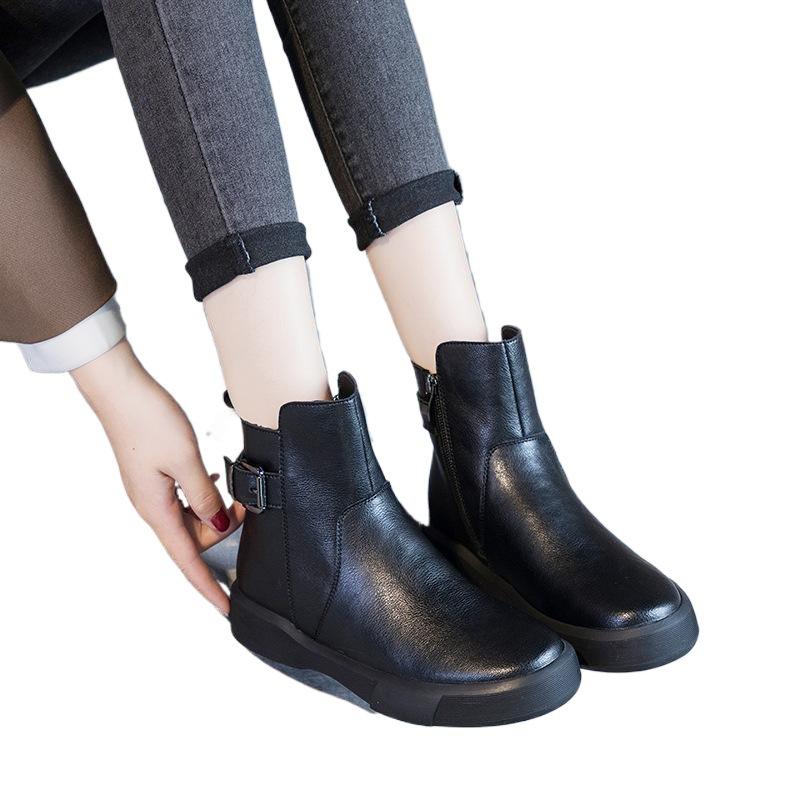 2025 Autumn and Winter New Velvet Short Boots Women's Flat Cotton Shoes Single Boots Martin Boots