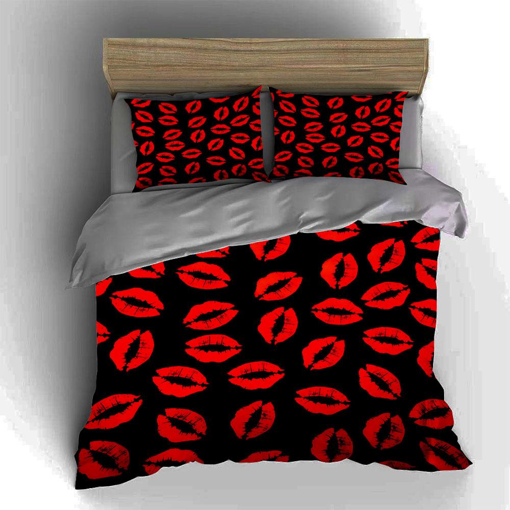 Red lip prints. Bedding Duvet cover sets Duvet covers Pillowcases gifts (1 * Duvet Cover 2 * Pillowcases, without duvet insert)