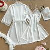 European & American Summer Silk-Feel Sexy Pajamas: Long Sleeve Nightgown Robe Two-Piece Set – Comfortable Tie-Up Women's Homewear.
