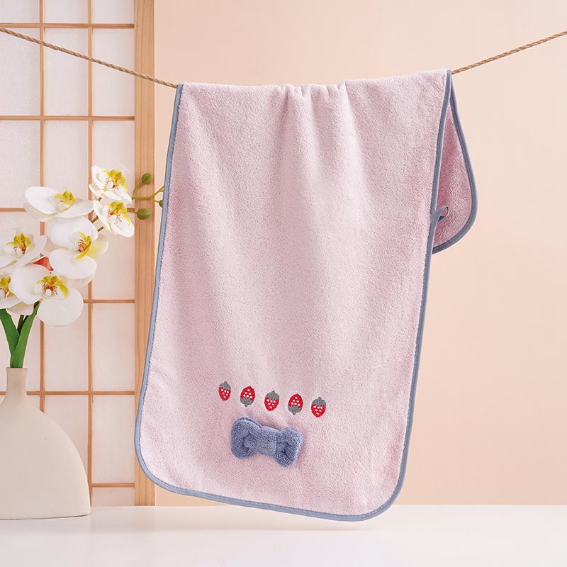 Strawberry Embroidered Bowknot Bath Towels - Coral Fleece Gift Set