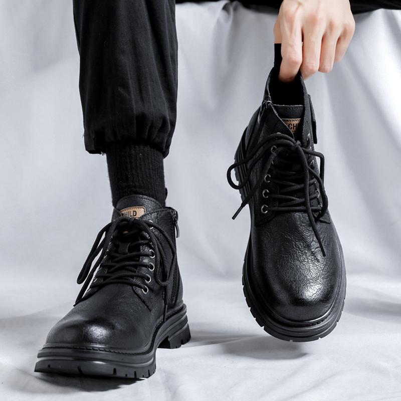 High Quality Men Ankel Boots Autumn Winter Men Boots English Style Thick Soled Mid Top Boot Fashion Retro Lace Up Platform Boots