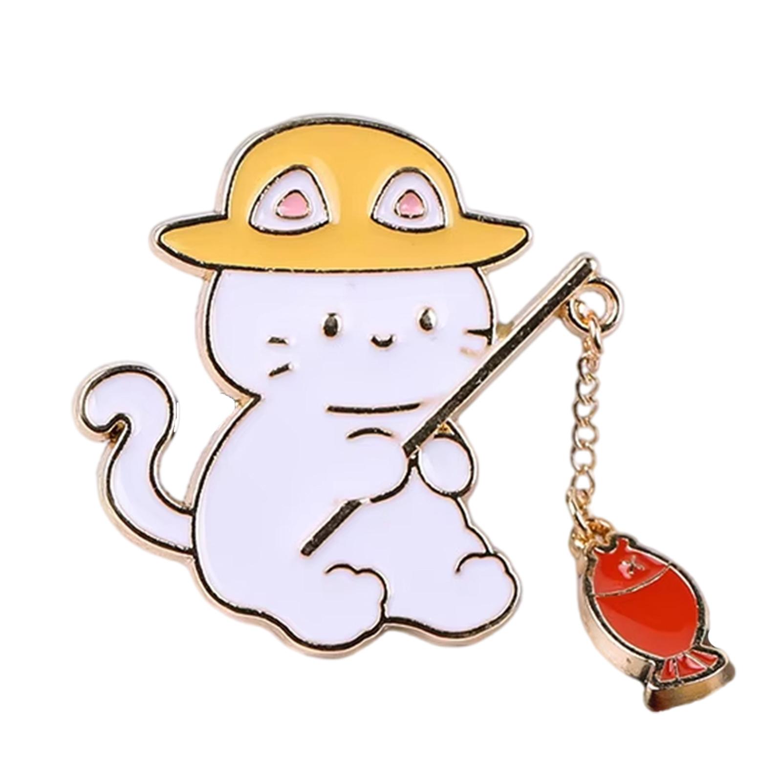 

Игривая кошка рыбалка брошь очаровательная сплавная булавка легкий дизайн для детей взрослых модный аксессуар с разноцветной рыбкой-шармом H