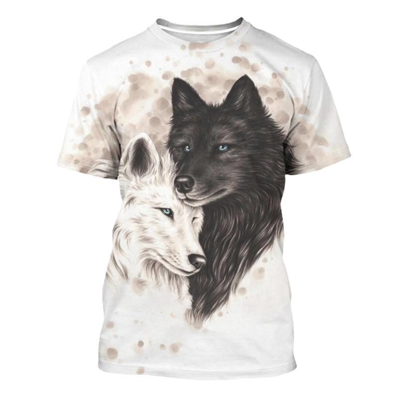

3D Wolf Print Мужские летние свободные повседневные модные футболки с круглым вырезом и короткими рукавами для мужчин 6XL слоновая кость