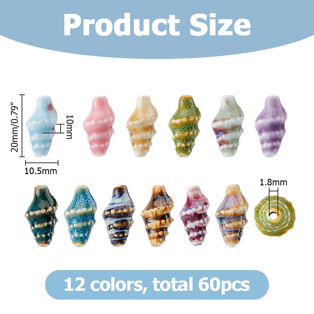 1set 60pcs 12 colors Handmade Porcelain Beads Conch Shape Mixed color 20x10.5x10mm Hole: 1.8mm 5pcs/color