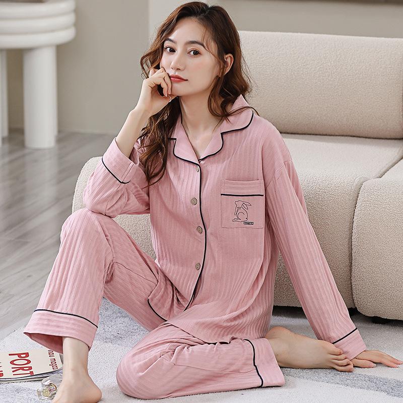 Pajamas women's spring and autumn pure cotton long-sleeved 1011 new autumn women's large-size loungewear cotton thin cardigan set