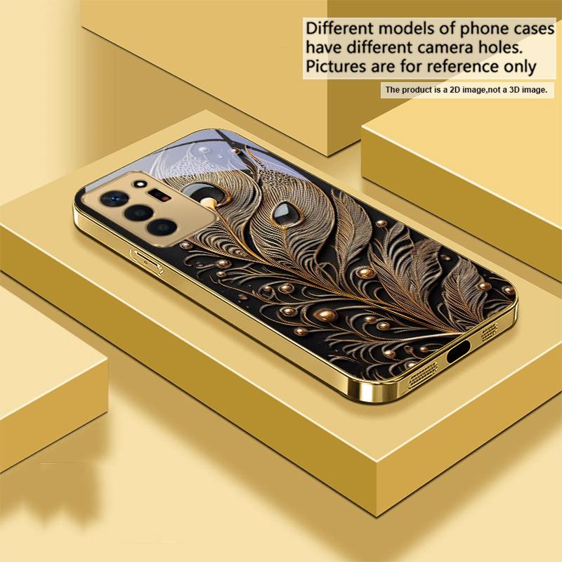 

Golden Feather Gemstone For Samsung A 01 52S A04 A05S A10 A12 13 22 23 24 36 42 M02 Note 10 20Ultra 8 9 Golden glass phone case Galaxy Note8