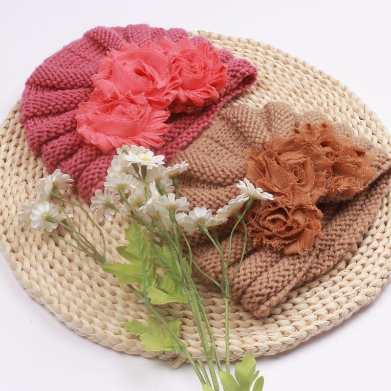 Winter new baby headgear children's flower knitted pullover cute warm baby hat