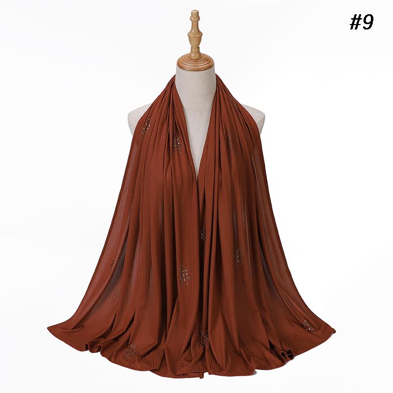 Muslim Crinkle Ribbed Jersey Rhinestone Hijab Plain Scarf Crepe Hijab Soft Islamic Shawls Wraps Headband Voile Femme Musulman