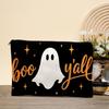 Student Stationery Pencil Pouch Cosmetic Bag, Halloween Pattern Print Makeup Canvas Anti Pilling Bag Zipper Pouch, for Change Data Cable Storage